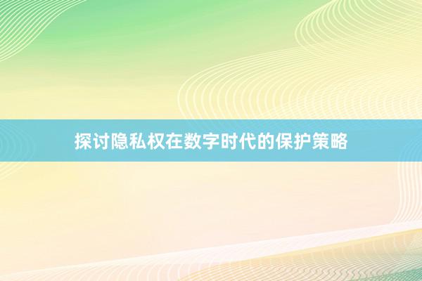 探讨隐私权在数字时代的保护策略